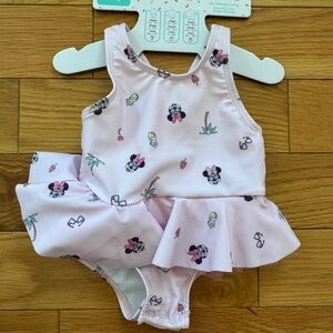 Pink Baby Swimsuit with Minnie Mouse Print